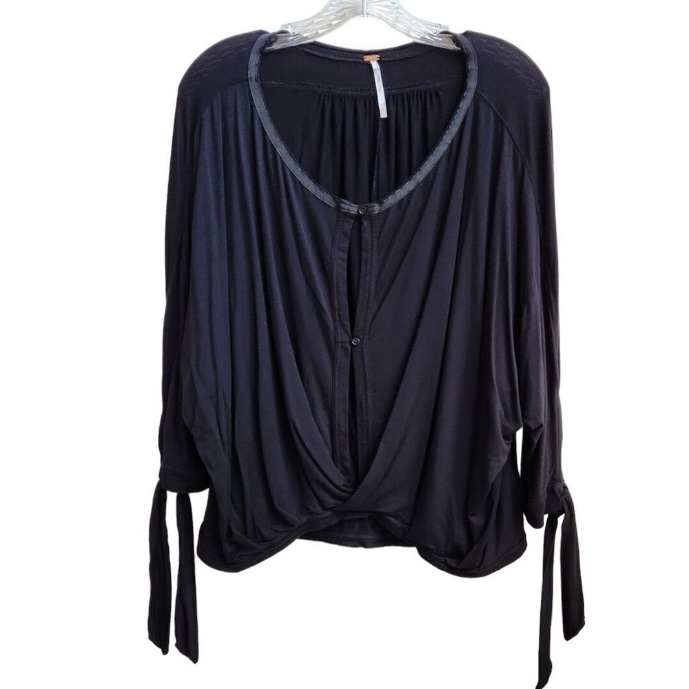 Free People Sz XS Black Keepin On Oversized Dolman 3/4 Sleeve Tee